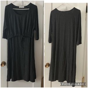 Dark charcoal Latched Mama Drawstring Midi Nursing Dress